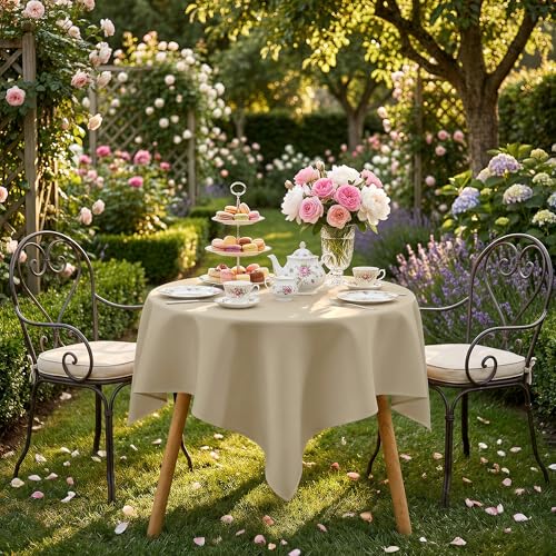 Image of sancua Small Square Tablecloths, Natural Table Cloth, 36x36 Inch | For Square or Round Tables, Washable Polyester Fabric Cover, For Nightstand End Bedside Tables