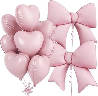 Bow Balloons, Pink Heart Balloons for Girls Baby Shower Birthday Party