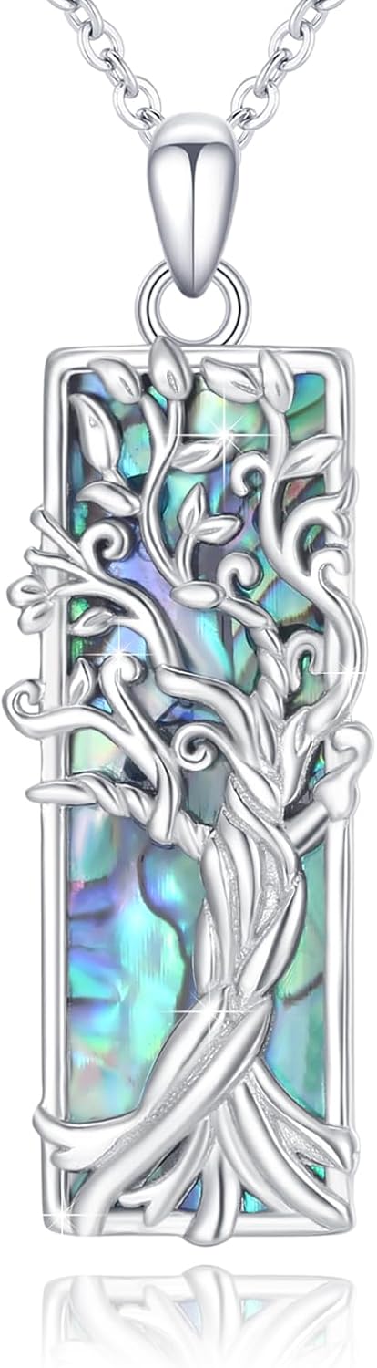 Cuoka Tree of Life Necklace for Women Sterling Silver Abalone Shell Tree of Life Pendant Necklace Family Tree Jewelry for Mom Birthday