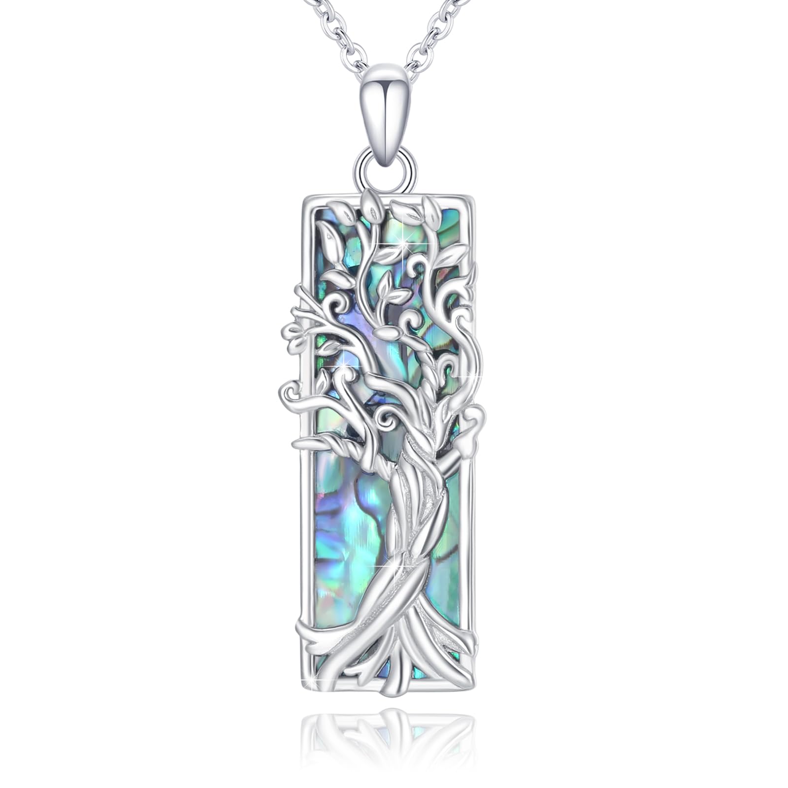 S925 Sterling Silver Tree of Life Necklace For Men Women Abalone/Turquoise/Vintage Retro Oxidation/ Famtima Hand/Round/Square/Teardrop/Rectangle/Oval