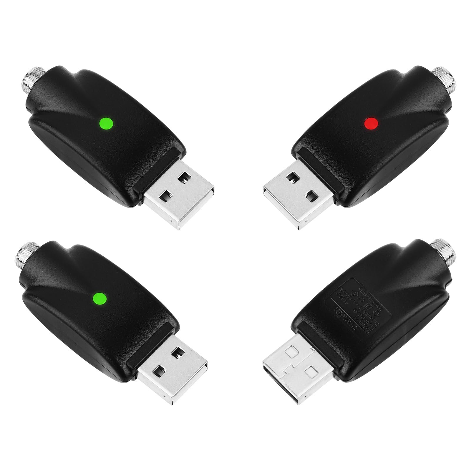 4pcs Smart USB Charger Cable Adaptor with LED Indicator, Overcharge Protection Charger USB Adapter Cord Thread Threaded Battery Pen Phone Charger, No E Liquid
