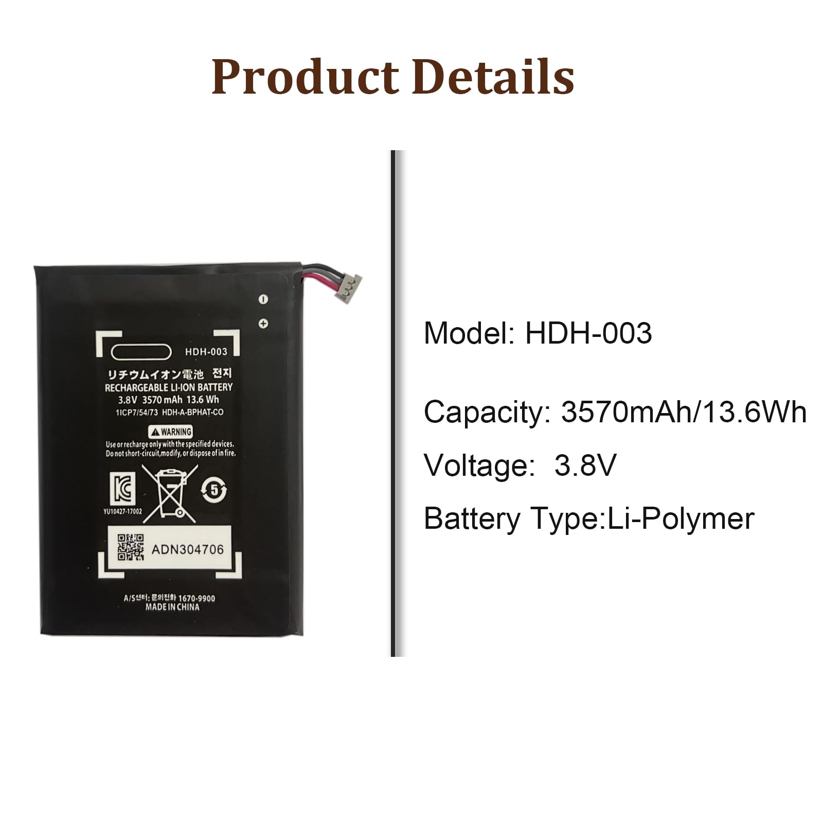 Batteria di ricambio HDH-003 compatibile con Switch Lite HDH-001 Game Console