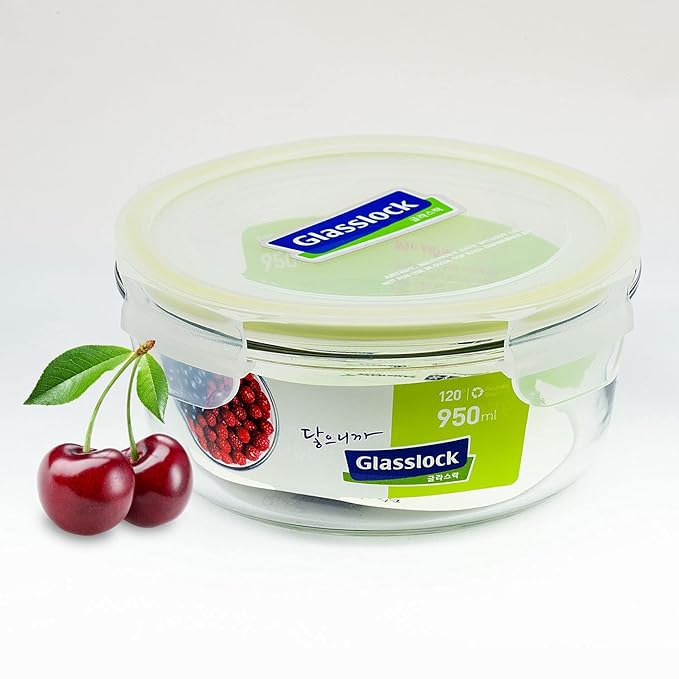 Buy GLASSLOCK Korea Tempered Glass Container, 950 ml, Round Microwave Safe Food Storage Box