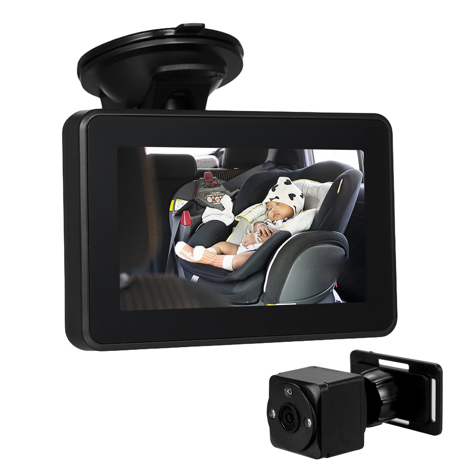 Walmeck Cámara de Espejo de Automóvil bebé HD 1080p Monitor de Automóvil con Gran Angular para Niños y Mascotas Negras