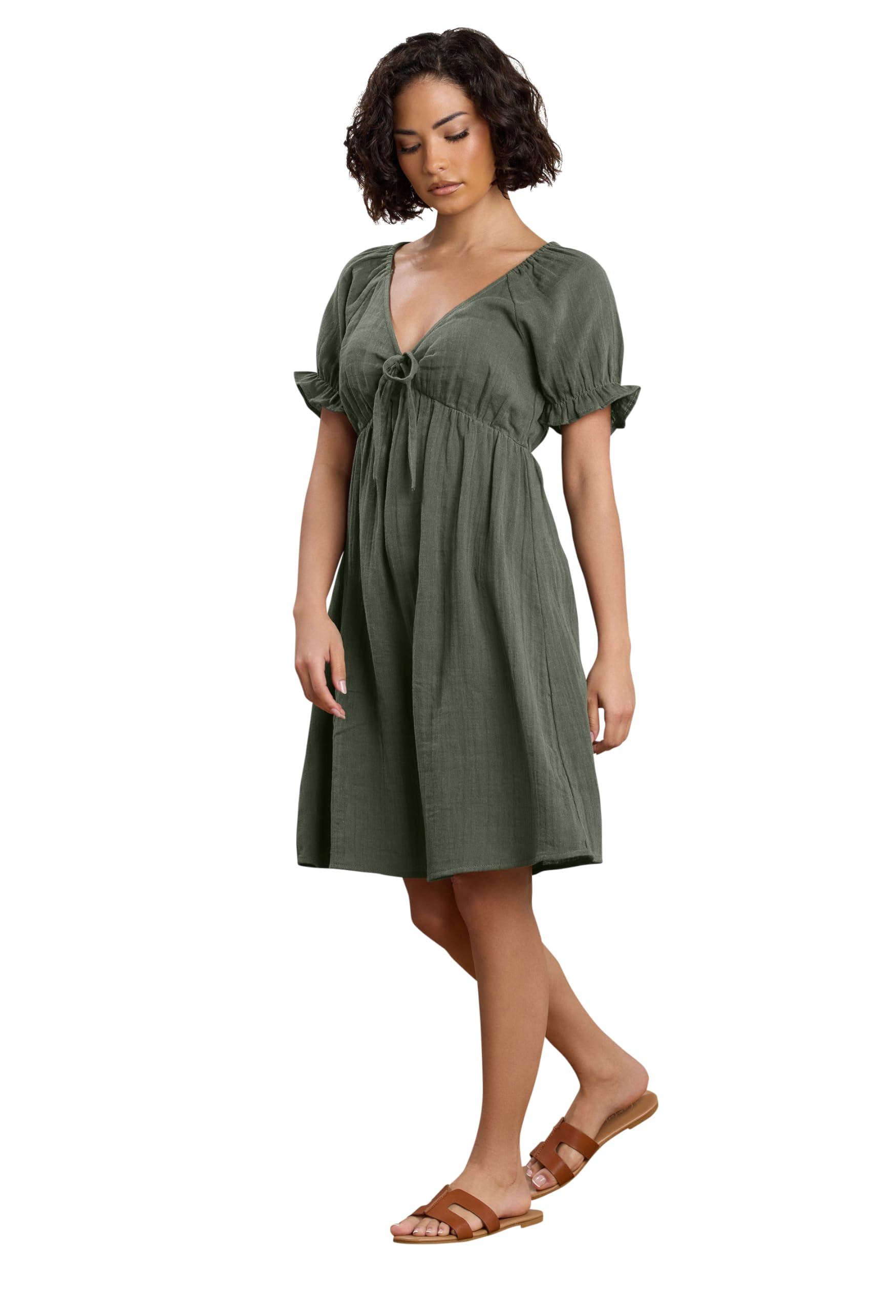 Pixiegirl Women's Light Khaki Petite Tie Front Mini Dress In Size 10