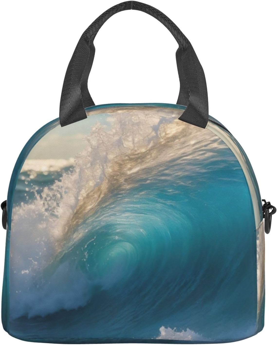 Ocean Sea Wave Print Reusable Lunch Bag Insulated Lunch Boxes for Office Work Picnic Tote Bag Adjustable