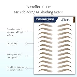 Bliss and Beyond USA, 2 sheets eyebrow tattoo waterproof sticker, Long Lasting, Natural Looking Eyebrow for Alopecia, Chemo, Cancer gift. Same Size eyebrow tattoos