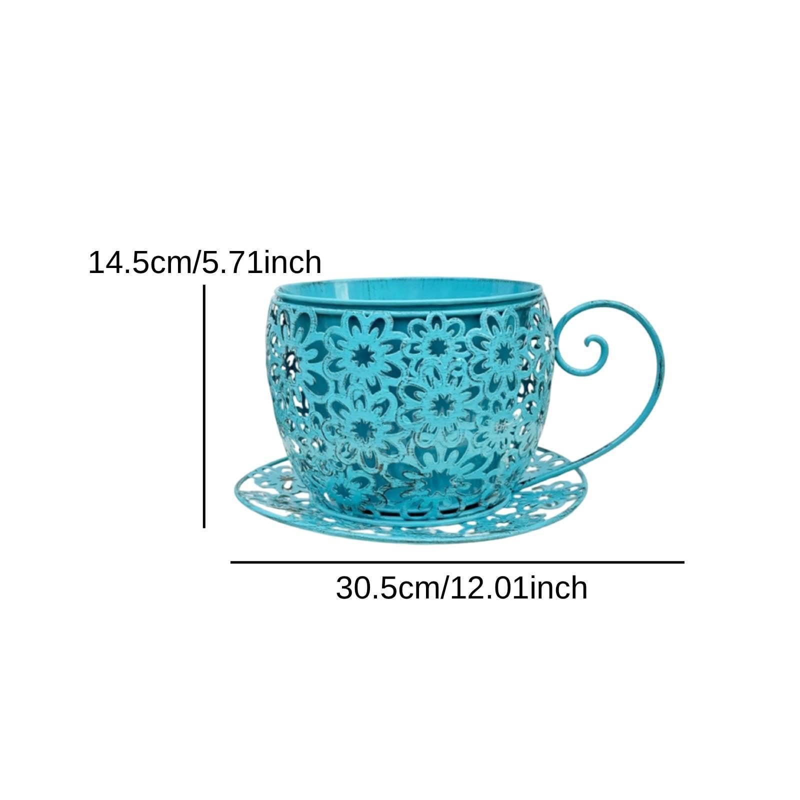 Baoblaze Vaso da Fiori a Forma di Tazza da tè, Vaso per Piante, Decorativo Rustico Antico con Fiori Cavi, Ideale per L'Estate, Compleanni, Piante da, Blu