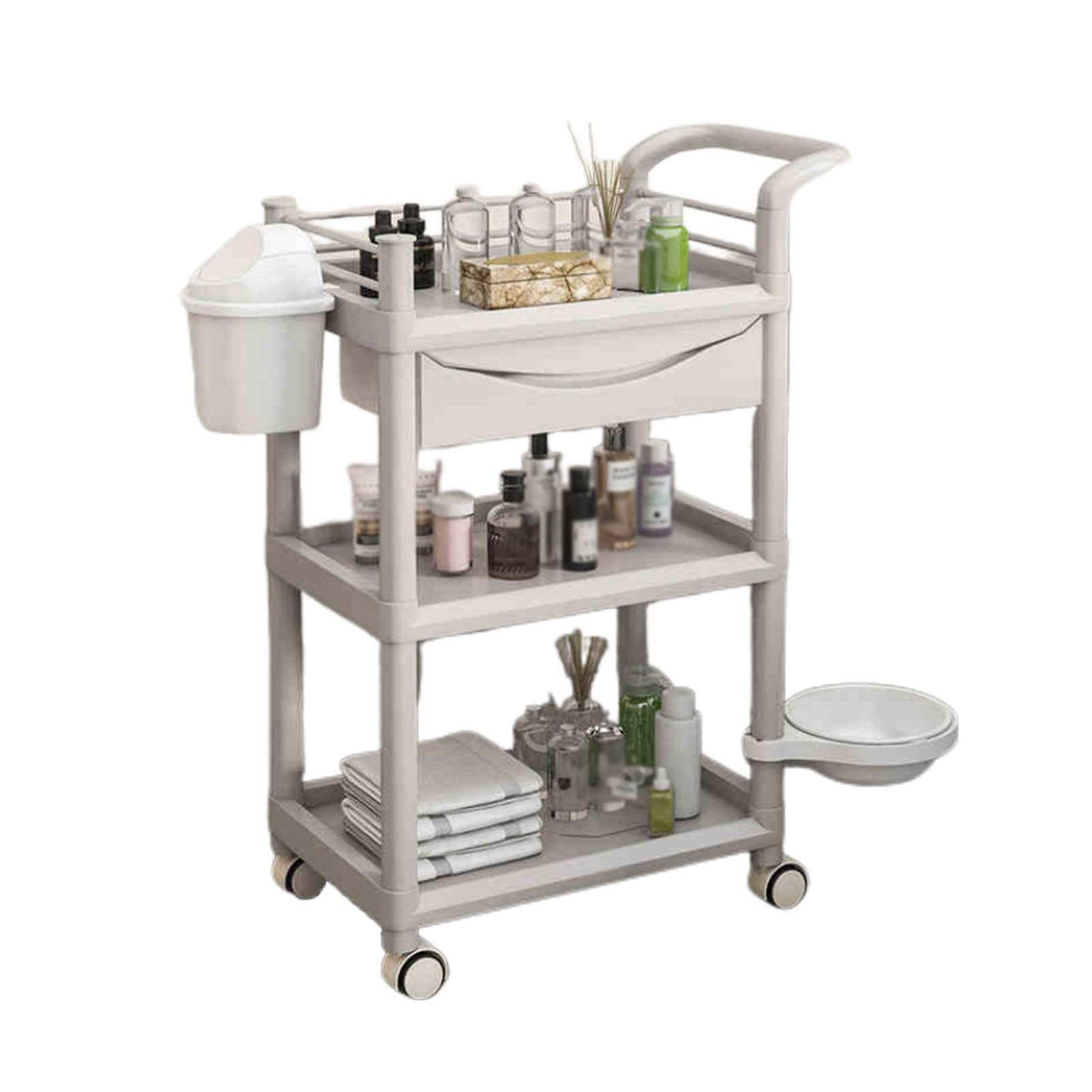 Barbershop Beauty Trolley with Wheels Multi-Purpose Salon Trolley with Workbench Rack Trolley with Drawer,Trash Can Basin 4 360° Swivel Casters,Easy to Move,Suitable for Salon Spa Tattoo(Color 3)