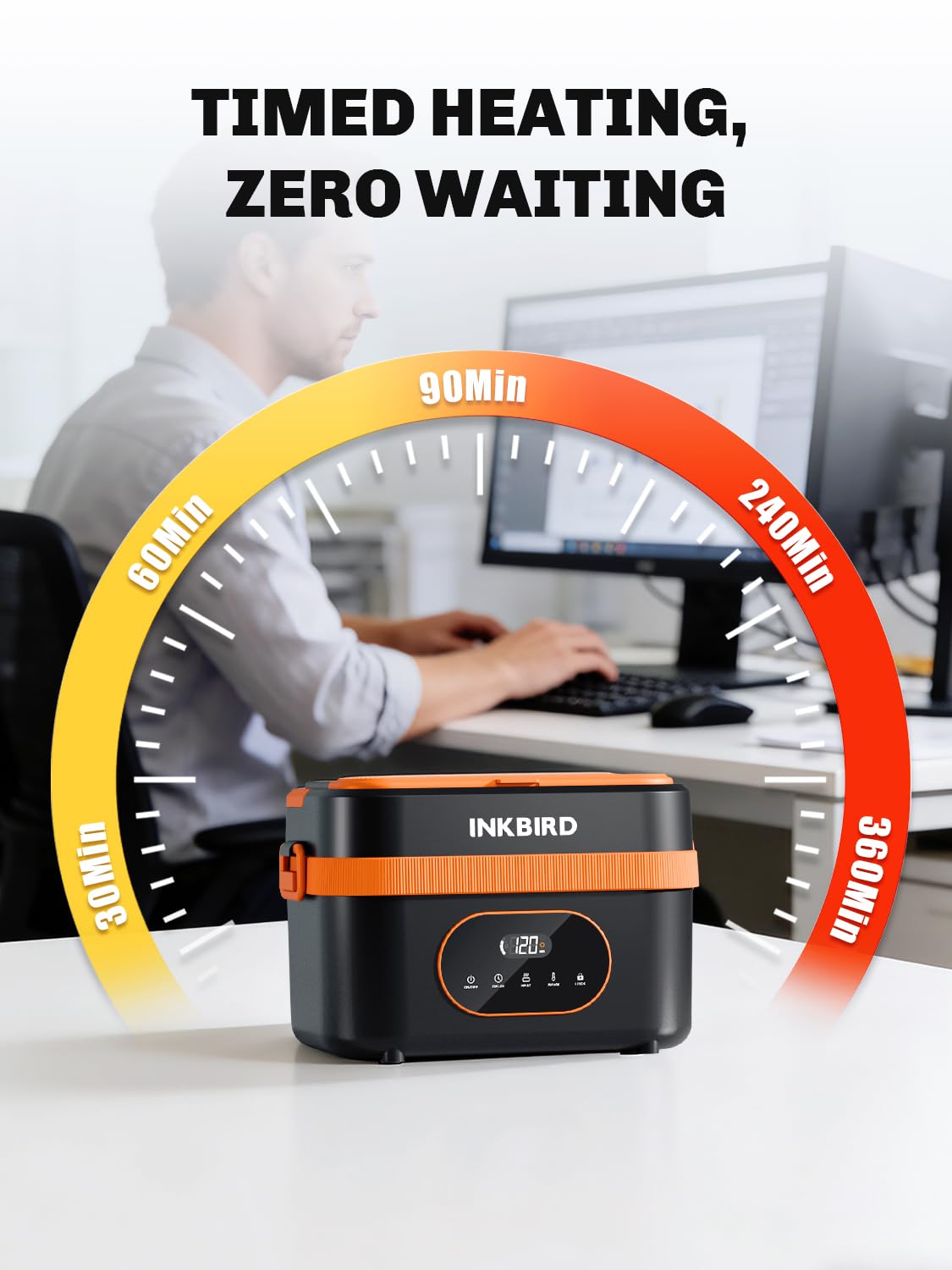 Inkbird Contenitore per il pranzo elettrico, 60 W, con funzione di riscaldamento rapido, ricaricabile, portatile, 1,5 l, a tenuta stagna, riscaldato, per ufficio, camion, esterno