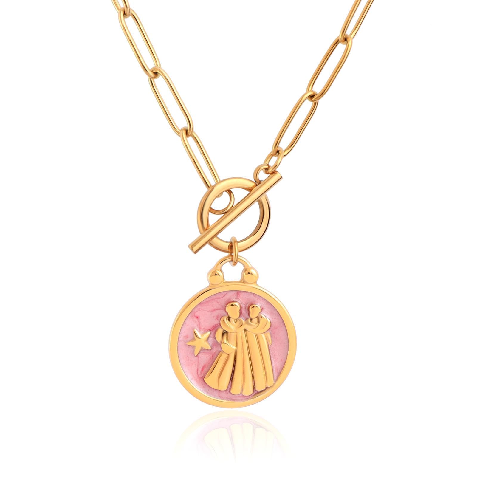 TaYolnFaSo 18 Karat Echtgold überzogene Sternzeichen 12 Sternbilder Halskette Clip Papier Clip Emaille Sternzeichen Schmuck