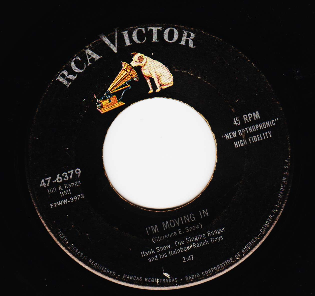HANK SNOW, HANK SNOW - 45vinyl THESE HANDS / I'M MOVING IN (7