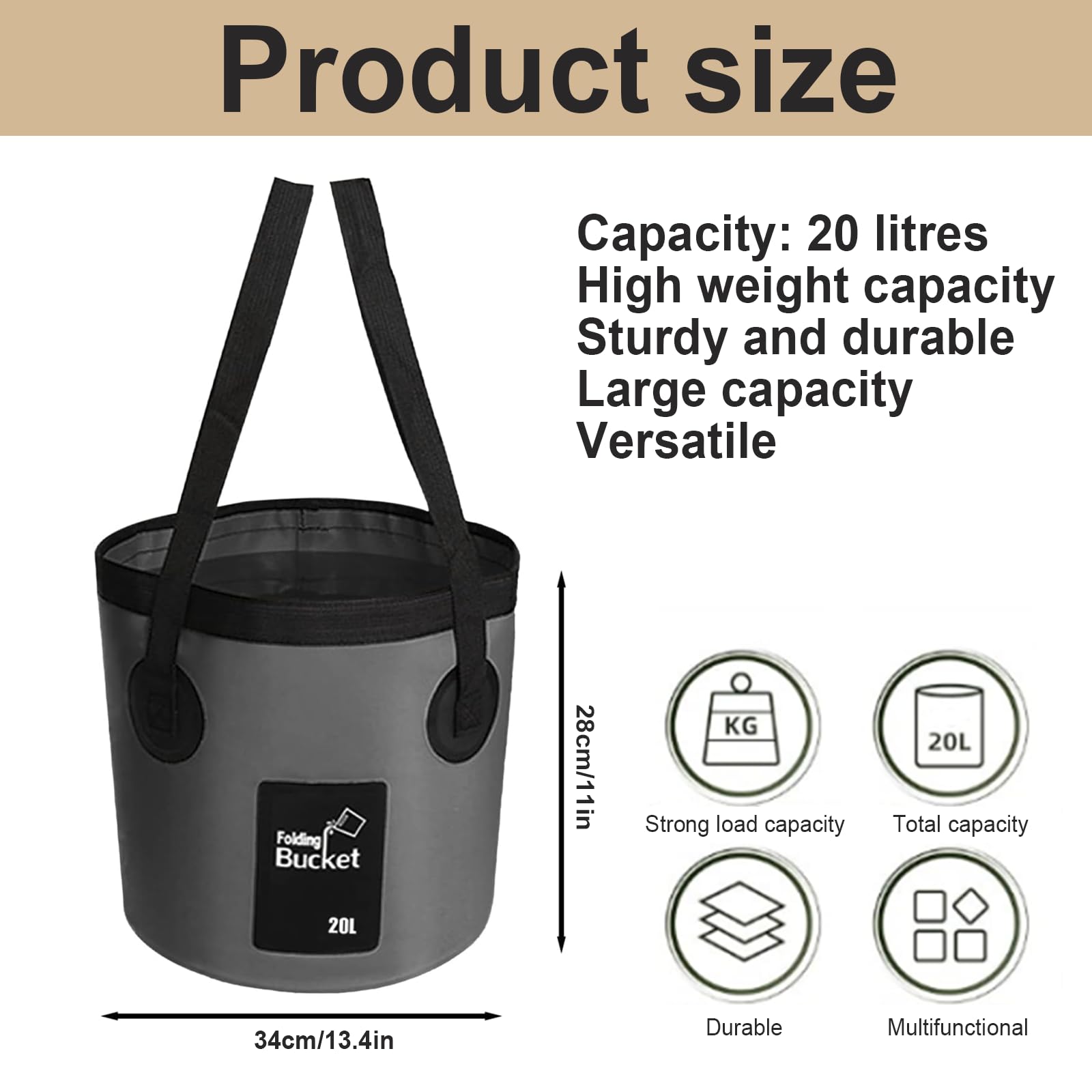 JDBlissful Collapsible Bucket with Handle 12L 20L Premium Folding Water Bucket Outdoor Multifunctional Folding Water Bucket for Travel Camping Picnic Hiking Fishing Gardening Car Washing - Image 3