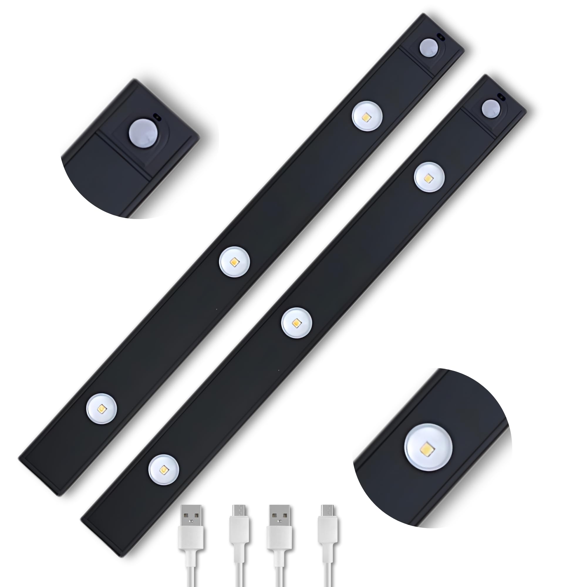 Hareket Sensörlü Ledli Gece Lambası, Parlaklık Ayarı Yapılabilir, 3000K-6000K, 3 Mod, Kablosuz, Merdiven Aydınlatması, USB Şarj Edilebilir Işık, LED Manyetik Lamba (Akasya - Siyah 60 Cm)