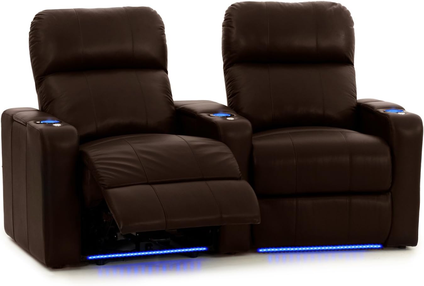 Turbo XL700 Home Theater Seating - Octane Brand - Brown Leather - Power Recline - Storage Arms - Lighted Cup Holders & Baserail - Memory Foam