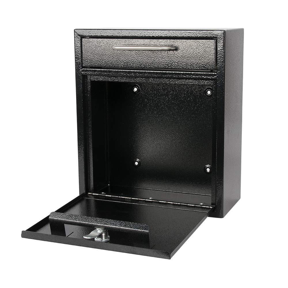 KYODOLED Steel Key Lock Mail Boxes Outdoor,Locking Wall Mount Mailbox,Security Key Drop Box,12H x 10.51L x 4.68W Inches,Black Large