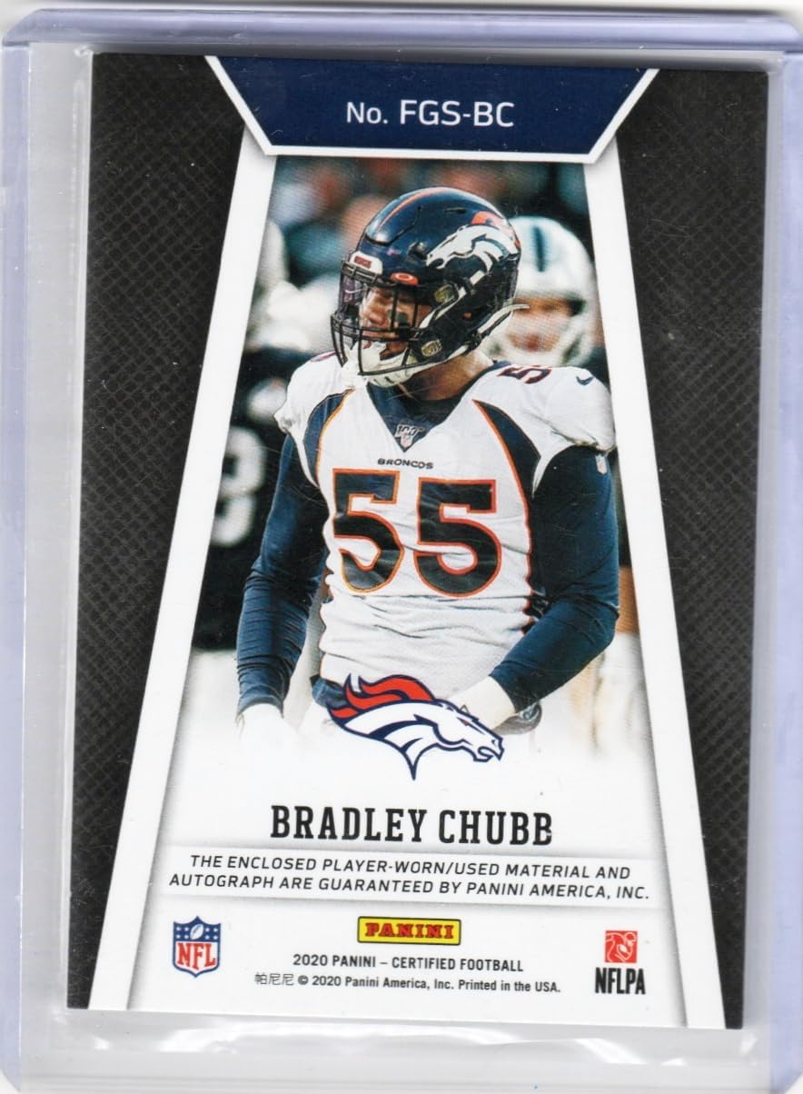 Bradley Chubb Autographed & Serial Numbered #35/49 Fabric of The Game Player Worn Game Used Jersey Relic Memorabilia Auto Card Collectible Football Card - 2020 Certified Football Card #FGS-BC (Broncos)