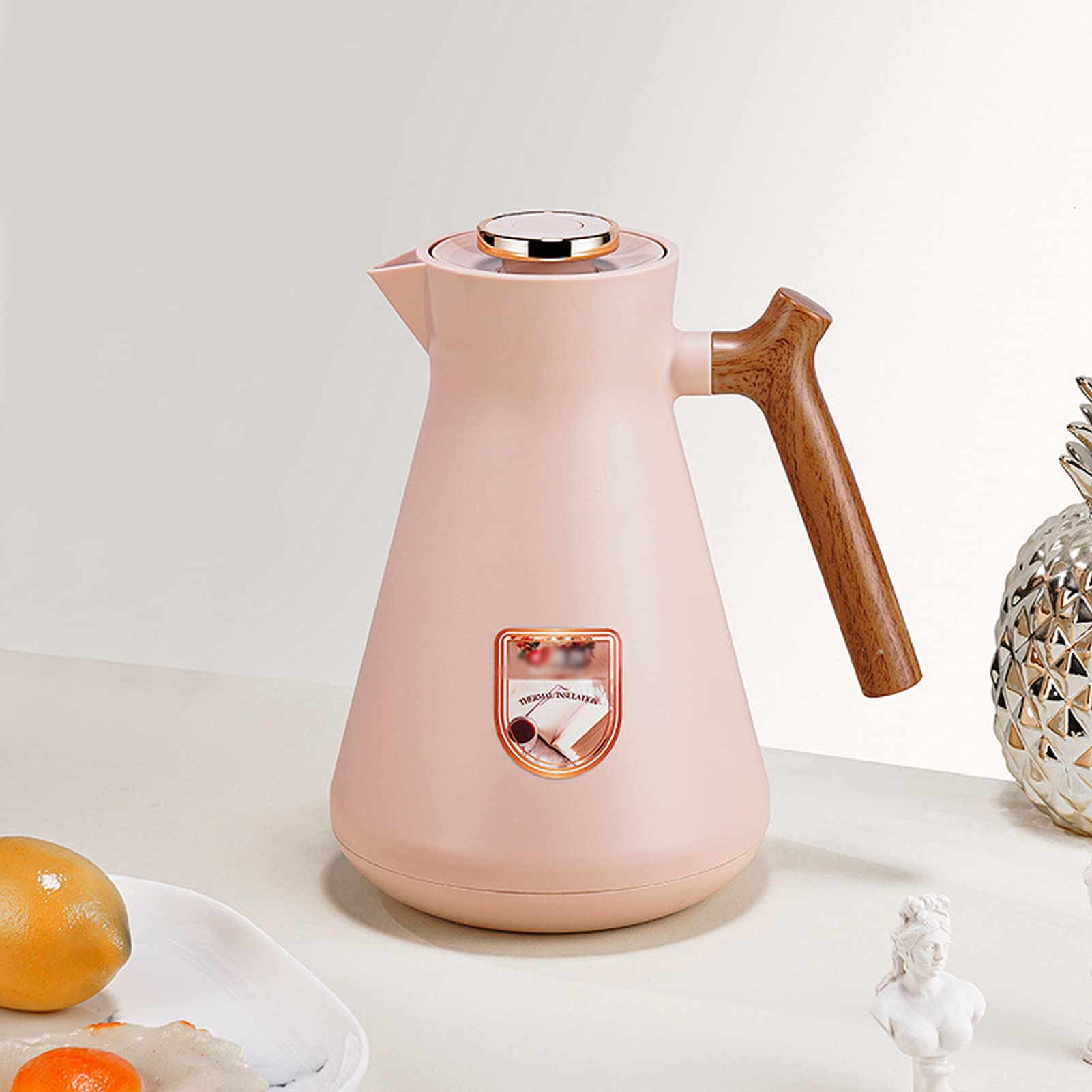 Thermoskanne Isolierkanne Vakuum Isolations, Heißer Und Kalter Thermosflasche, Kaffeekaraffe Mit Einfachem Sicherheitsschubknopf, Für Zuhause, Büro, Hotel (Braun,1L)