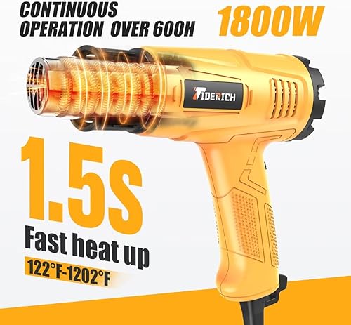 Miniatura 2 de Pistola de calor, calentamiento rápido de 1800 W, 572  y 1202 , resistente en cuerpo compacto, ajuste constante de doble temperatura por interruptor