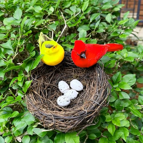 Image of LWINGFLYER Artificial Birds Nest with Eggs 4 Sets Large Decorative Rattan Birds Nest 4.7Inch for Spring Christmas Tree Ornaments Easter Decor Crafts Patio Garden Home Decor