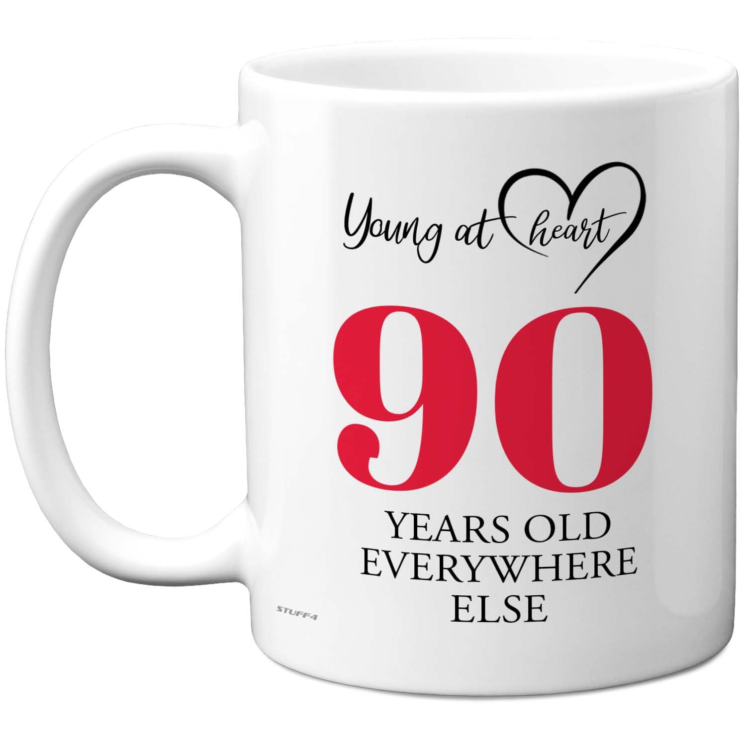 90th Birthday Gifts for Women Men, Cheeky Novelty Mug Young at Heart, Gag Joke Gifts, Perfect Funny Mugs for Ninety Ninetieth Birthday Present, 11oz Ceramic Coffee Mugs