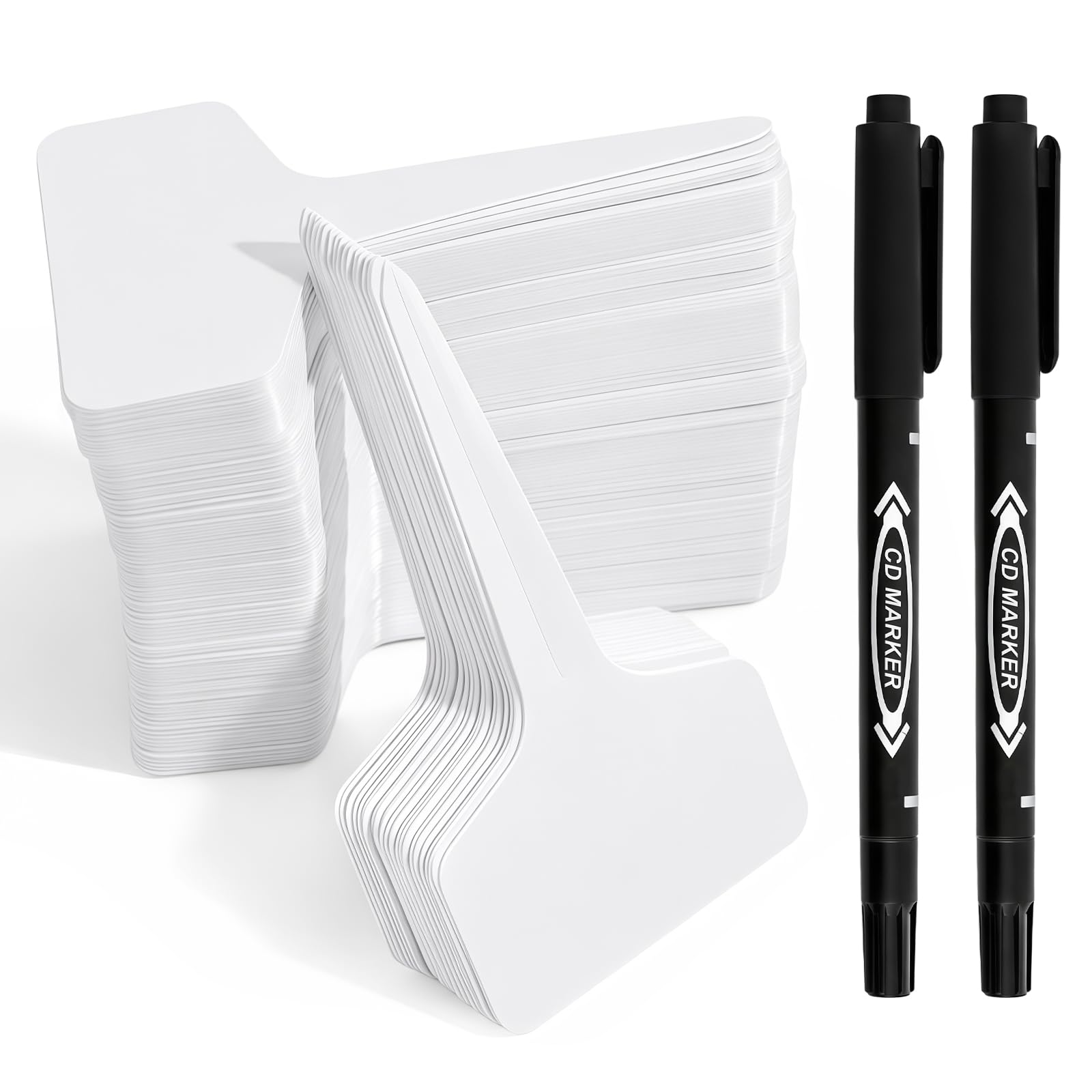 200Pcs T-Type Waterproof Plastic Plant Labels, Markers & Tags with 2 Pens – Garden Labels, Name Tags for Outdoor Plants, Seedlings, Herbs, Vegetables，Greenhouse Accessories for Nursery Gardening