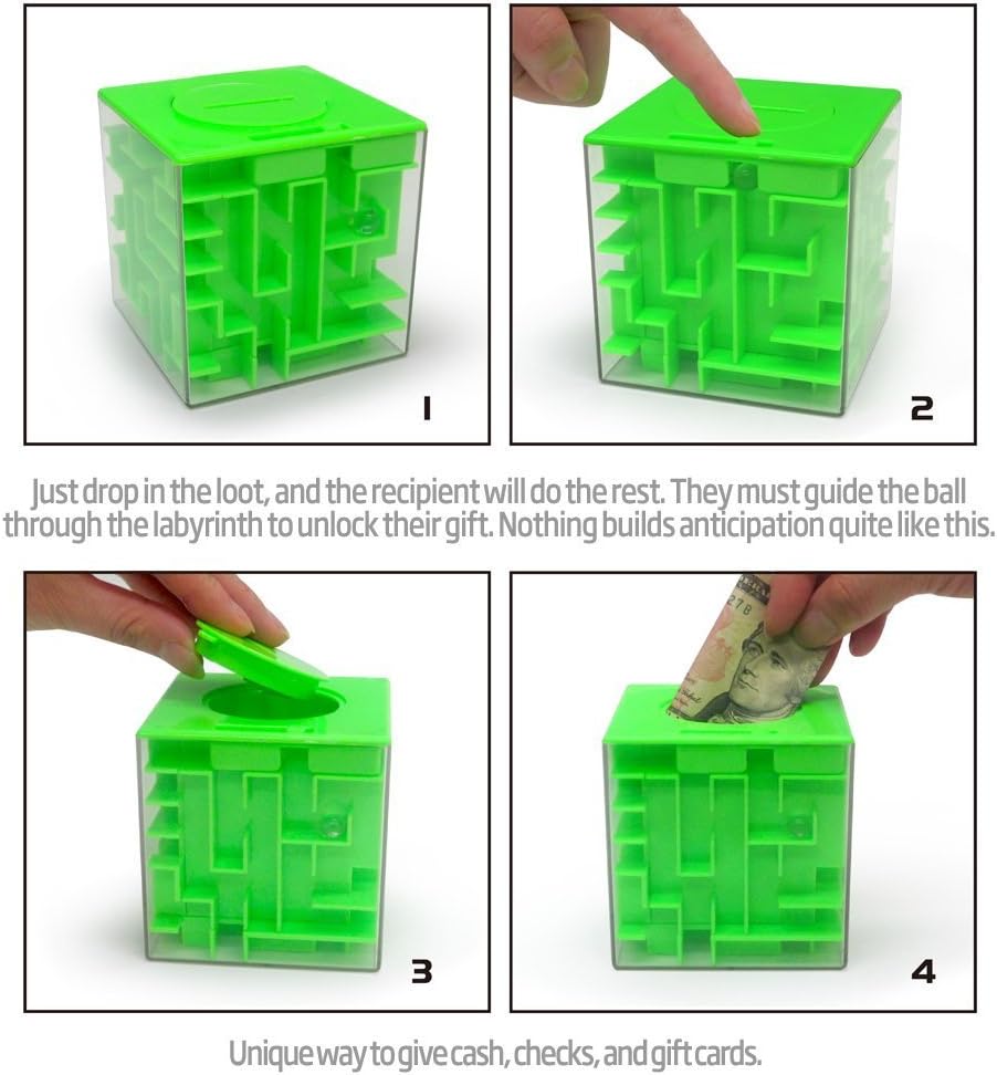 Trekbest Money Maze Puzzle Box - A Fun Unique Way to Give Gifts for Kids and Adults (Green)