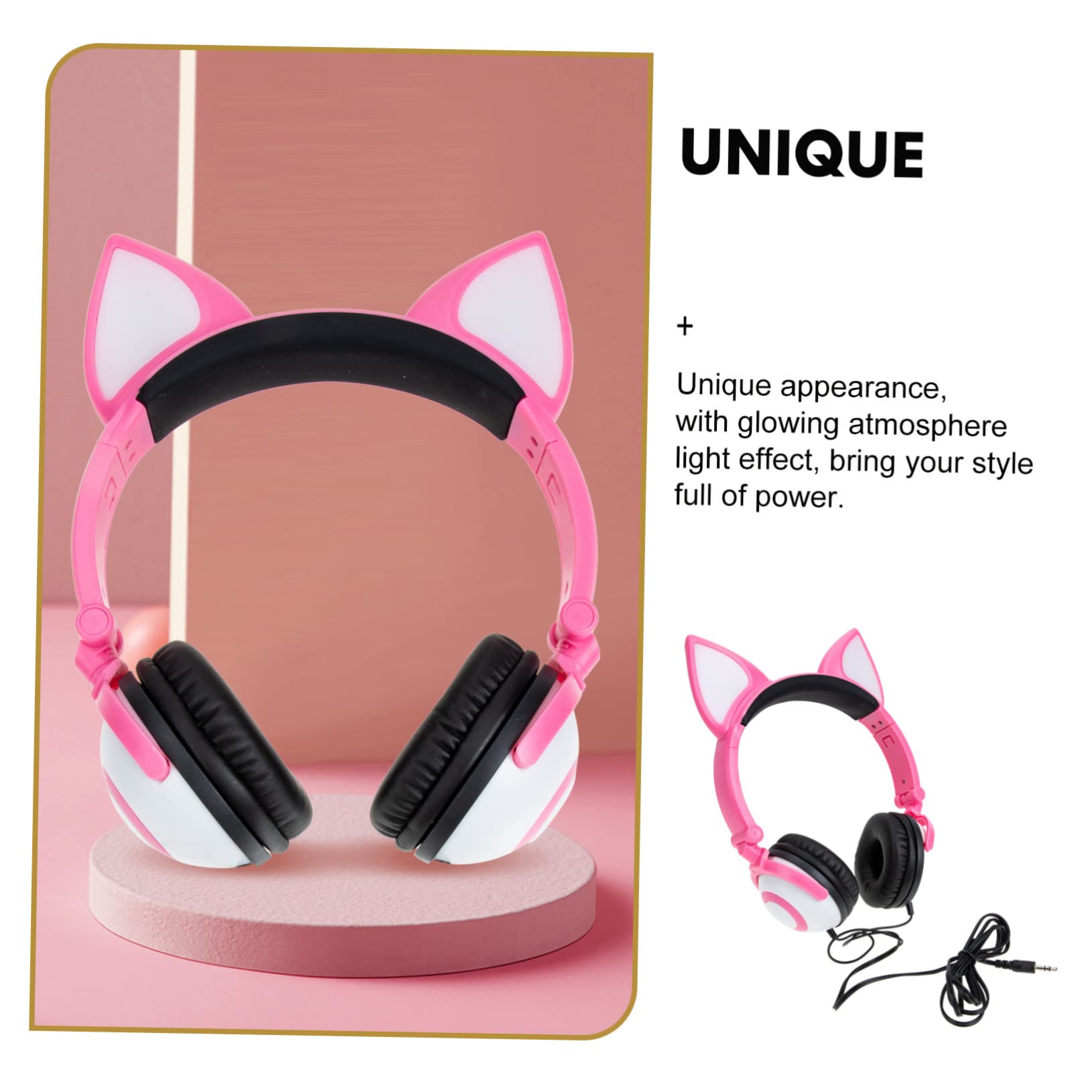 DOITOOL Cuffie On-ear a Orecchie di Gatto Rosa per Bambini | Pvc, Jack 3, 5mm Spinotto Dritto, Driver 40mm e Batteria a Bottone da 180 Mah