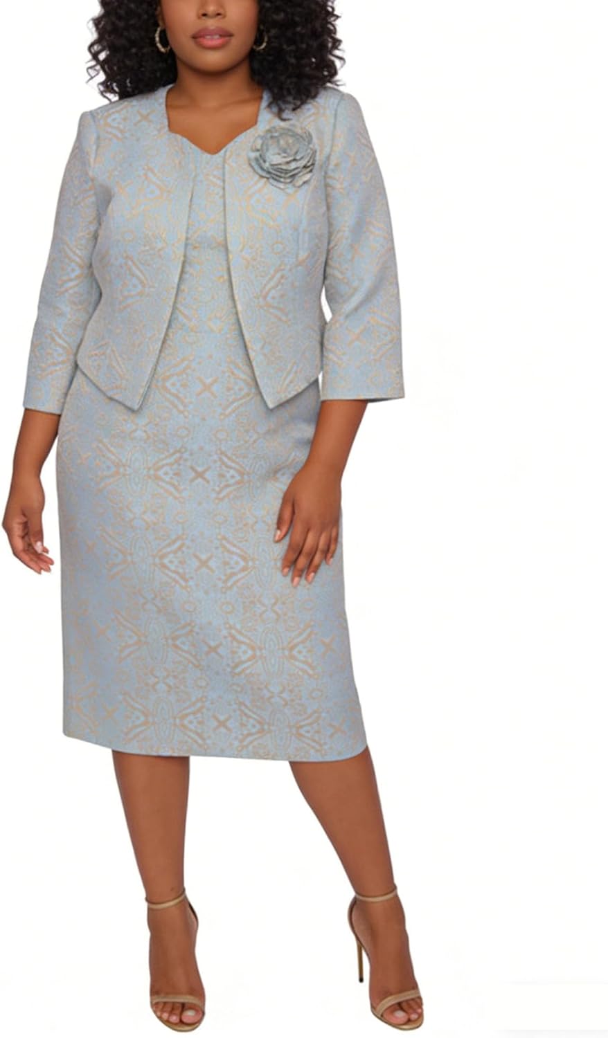 Church Dresses for Women Jacquard Dress with Jacket Plus Size 2 Piece Formal Attire Elegance Outfits Wedding Party