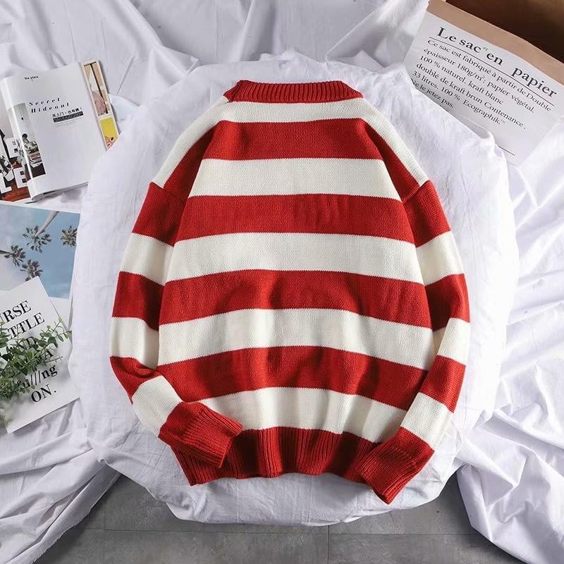 Women Oversized Striped Sweater Long Sleeve Crewneck Pullover Men and Women Fall Winter Knit2