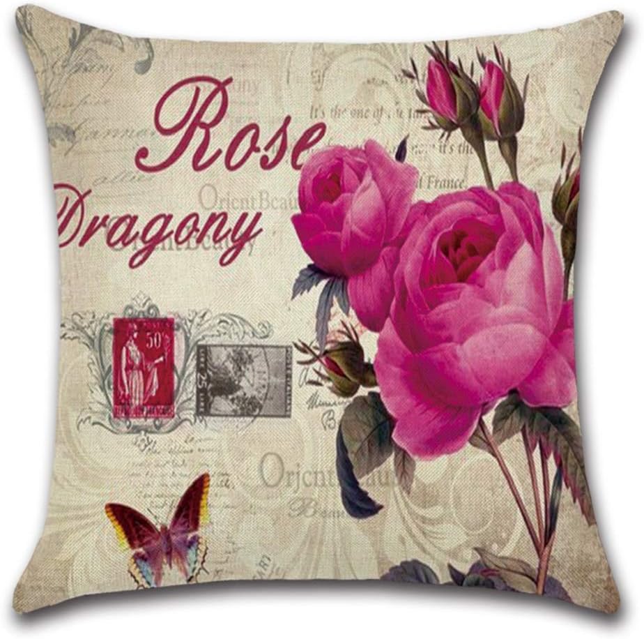 Tebery 6 Pack Vintage Flower Style Throw Pillow Covers Cases Cotton Linen Square Decorative Cushion Covers for Sofa,Couch - 18 x 18 Inches
