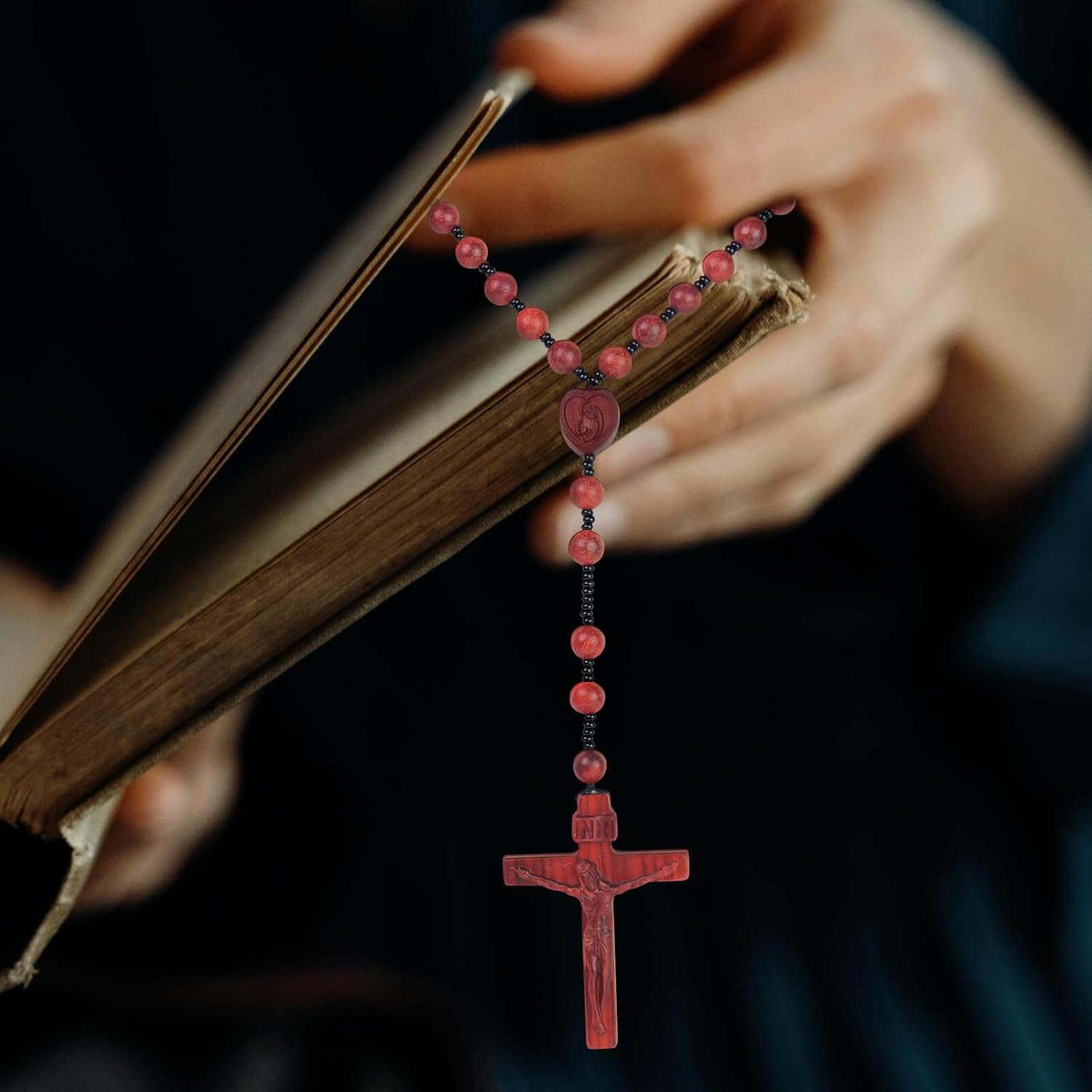Catholic Wooden Cross Necklace for Men - Women's Handmade Rosary Beads Jesus Pendant Necklace,Ideal Crucifix Gifts For Christian to Prayer - Image 9