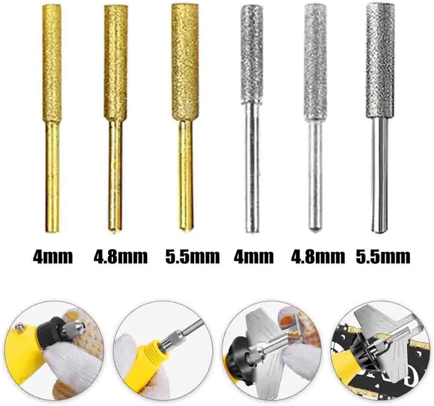 Chainsaw Sharpener Bits 60Pcs Coated Cylindrical Burr 4/4.8/5.5mm Chainsaw Sharpener Stone File Chain Saw Sharpening Grinding Head