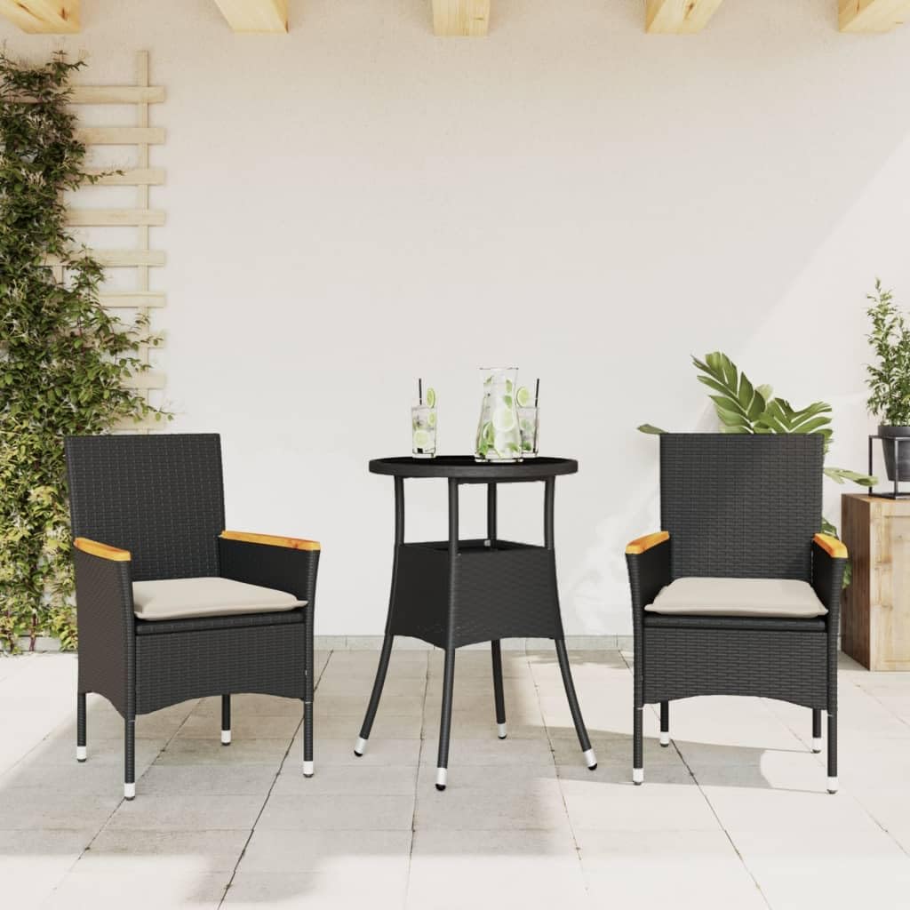 Ensemble à manger de jardin 3 pcs Solivagant noir salon de balcon compact