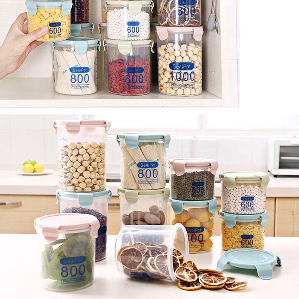 Contenitori Alimentari, Contenitori in Plastica Trasparente con Coperchi, Ideali per Cucina e Dispensa, Trasparente, Green