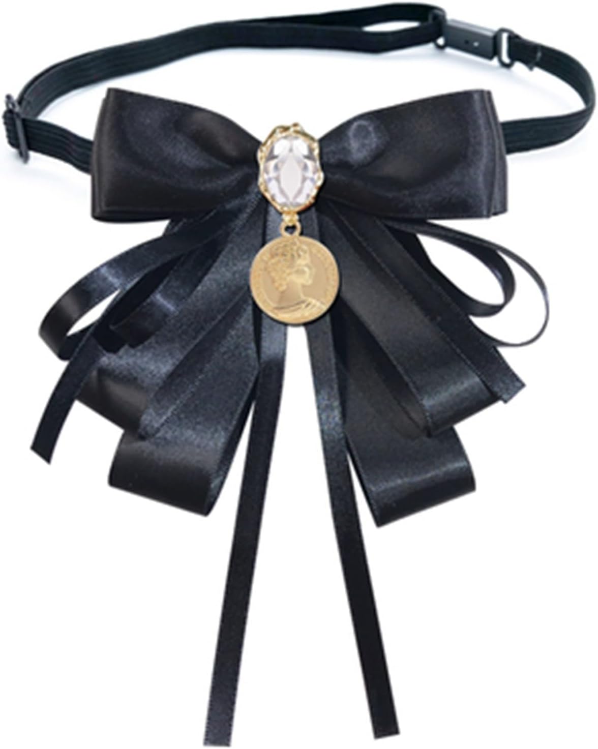 制服リボン 蝶結び レトロな英国のカレッジ スタイル シャツ蝶ネクタイ女性コイン弓ブローチ 男女兼用 通勤 通学(Black 2)
