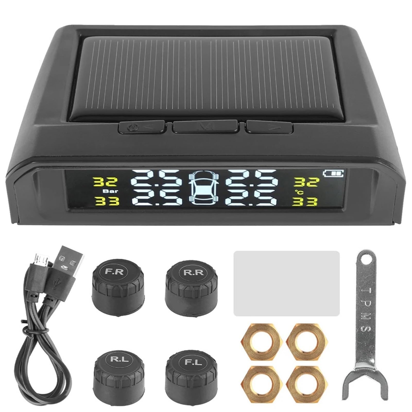 Inalámbrico Presión Neumáticos para Alerta Inteligente Temperatura Y 4 Sensores Externos, Pantalla LCD TPMS para Coche Medidor Digital de Presión de Neumáticos