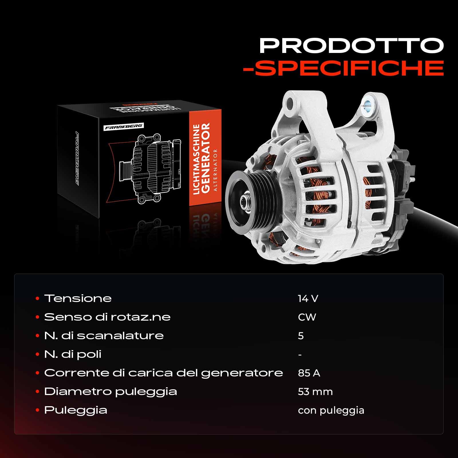 Frankberg Alternatore/Generatore 70A 0124225001 | Compatibile con: Tour combinato, Astra G Caravan T98, Corsa C Box/Hatchback X01, Astra H GTC A04, Corsa C X01