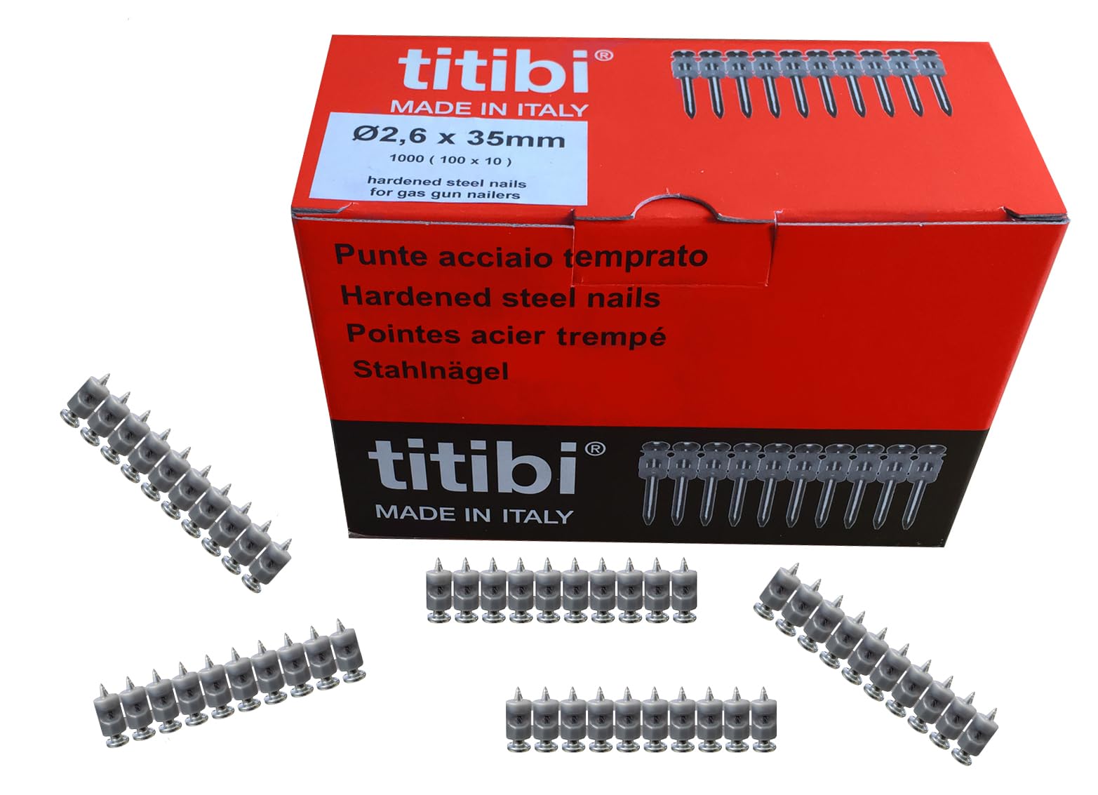 N.1000 GWOŹDZI DO Gwoździ: Spit Pulsa 800P-800E-700P-700E-1000-40P-40E-27P-27E - Titibi- Track It C3/C4 - BeA -DIGA CS1-inne (stal węglowa, Ø 3,0 x 17 mm mm extra Hard. )