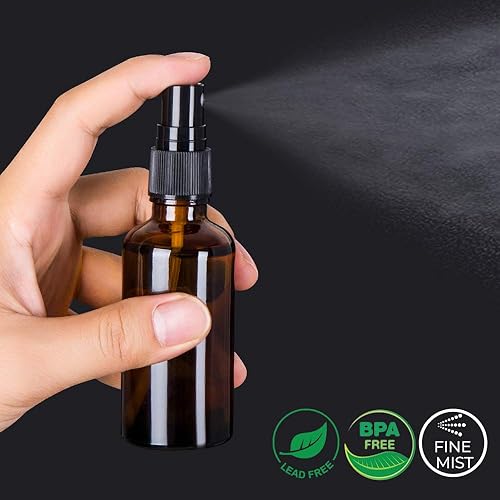 Miniatura 2 de Paquete de 6 botellas de spray de vidrio ámbar para aceites esenciales, botella pequeña de 2 onzas de niebla fina vacía de viaje para cabello y