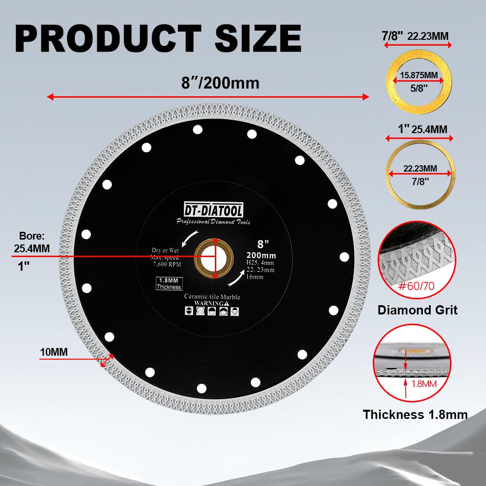 DT-DIATOOL Diamentowe ostrze piły 2 szt., 230 mm tarcza tnąca z siatką X Turbo do płytek porcelanowych, marmuru, ceramicznego granitu