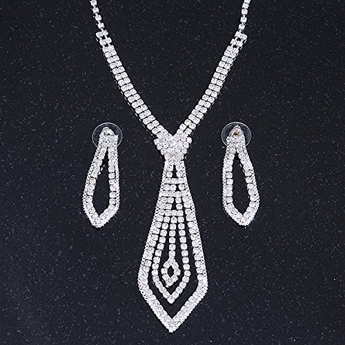 Conjunto de collar de cristal transparente Avalaya pendientes boda 5
