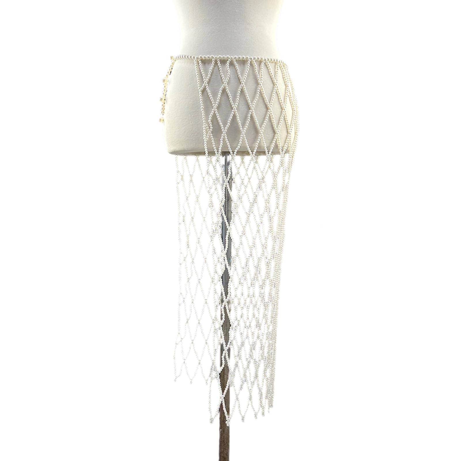 Ljmyy Women's White Elegant Imitation Pearls Embellished Mesh Skirt With Intricate Weaving For Fashionable Seek Unique Designs Pearl Skirt