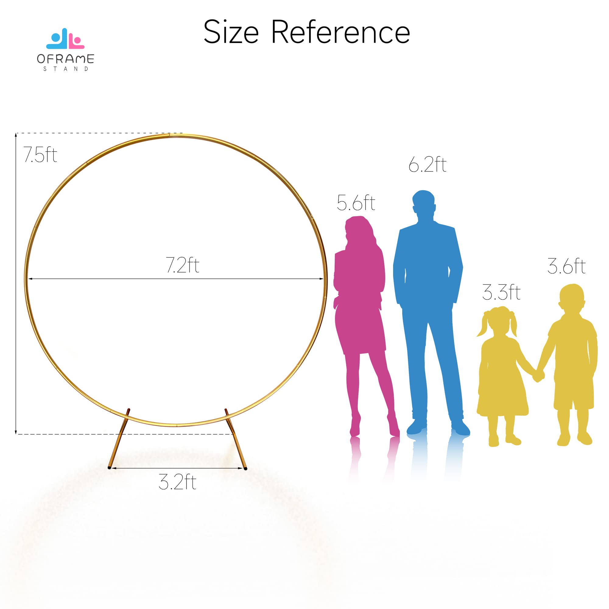 7.2Ft Round Backdrop Stand Circle Backdrop Stand Circle Balloon Arch Frame Kit for Circle Wedding Arch Flower Ring Stand Party Background Decoration (Aluminum / Gold)