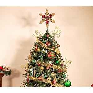 Valery Madelyn Christmas Tree Topper Star with Timer, 12 Inch Pre-Lit Farmhouse Rustic Red Black Fabric Metal Star Tree Topper with Lights and Pinecone for Tree Valentines Decor, Valentines Gifts Valery Madelyn Christmas Tree Topper Star with Timer 12 Inch Pre Lit Farmhouse Rustic Red Black Fabric Metal Star Tree Topper with Lights and Pinecone for Tree Valentines Decor Valentines Gifts