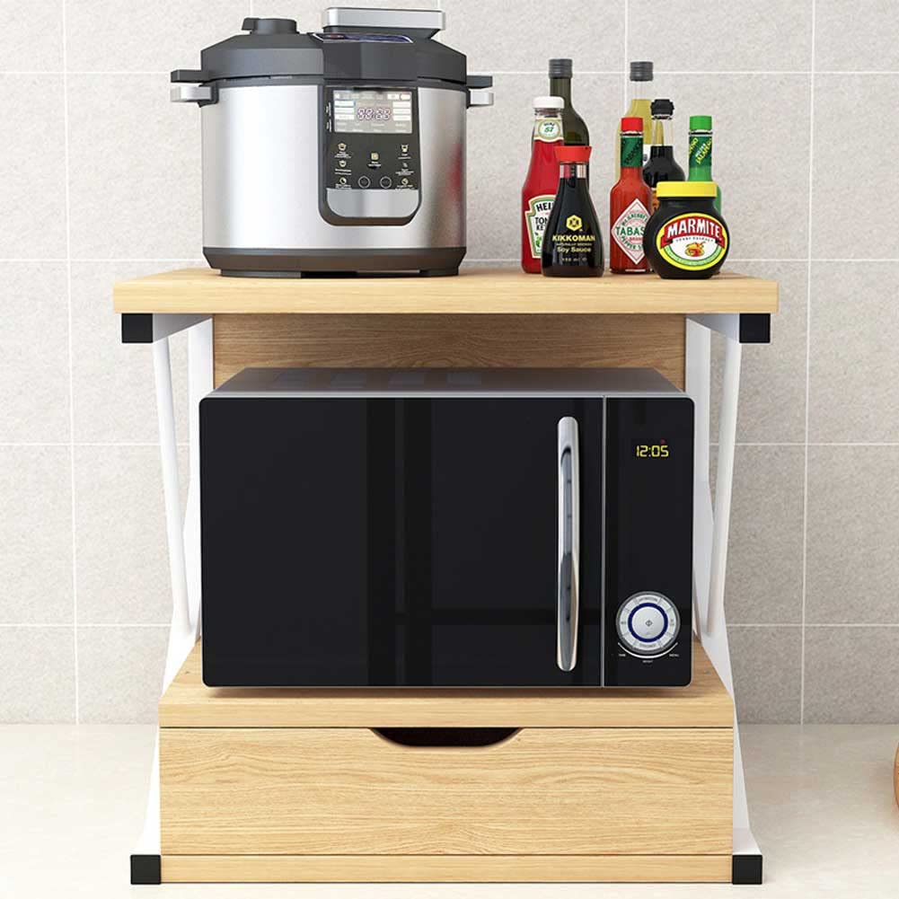 BAKAJI - Étagère pour Micro-Ondes, Structure en métal avec étagère en Bois MDF et tiroir Organisateur, Porte-ustensiles de Cuisine, Design Moderne, 54 x 35 x 50 cm (chêne)