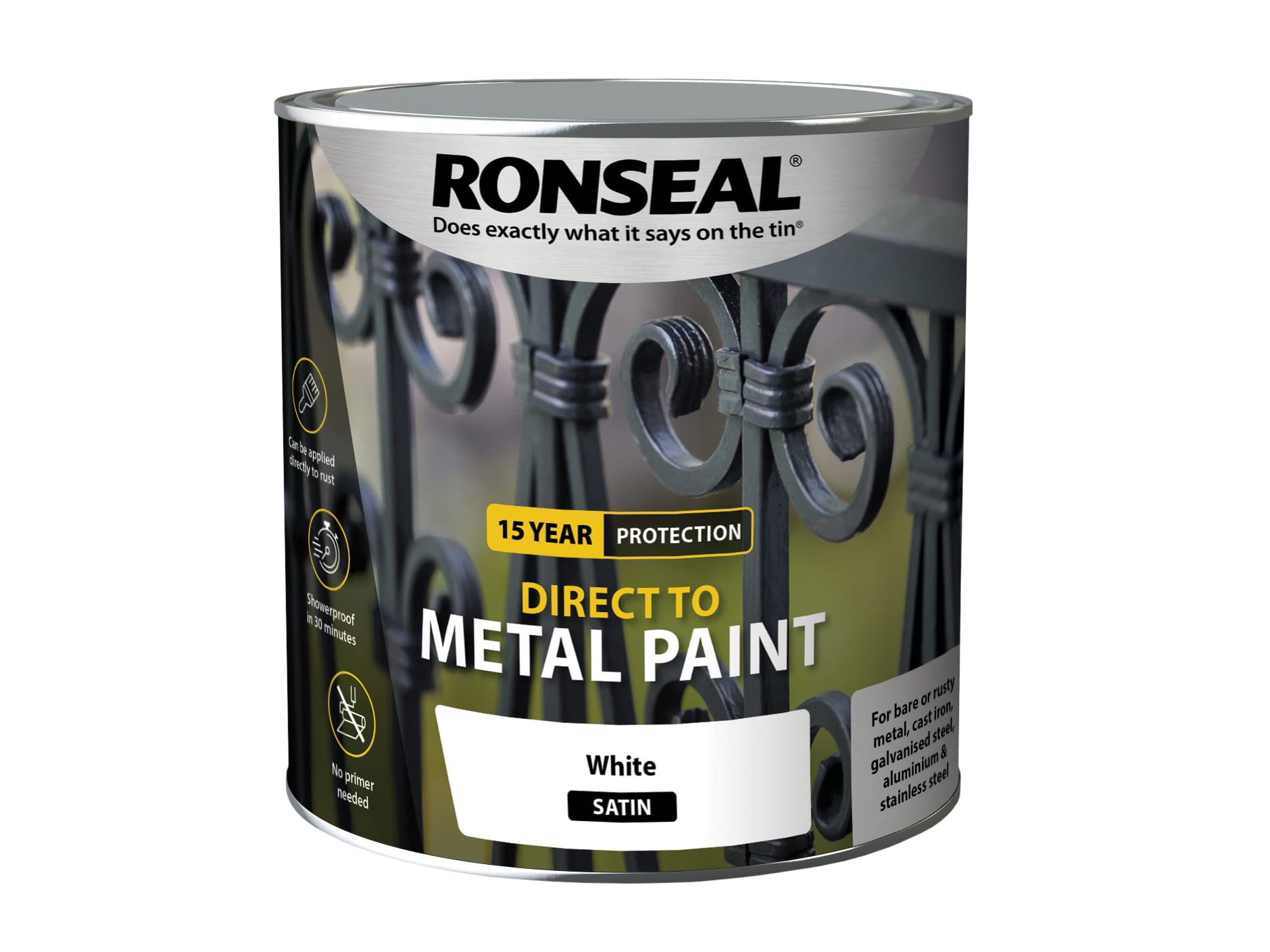 Ronseal Direct To Metal Paint White Satin 2.5 Litre 39216 5010214892167