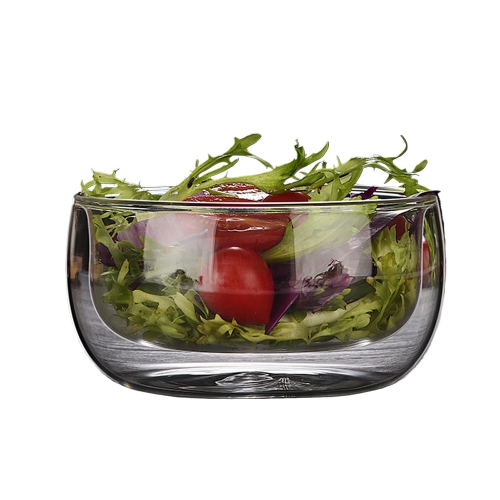 Ensaladera Cuenco de vidrio resistente al calor doble capa, vajilla for ensaladas, helados y microondas(300ml)