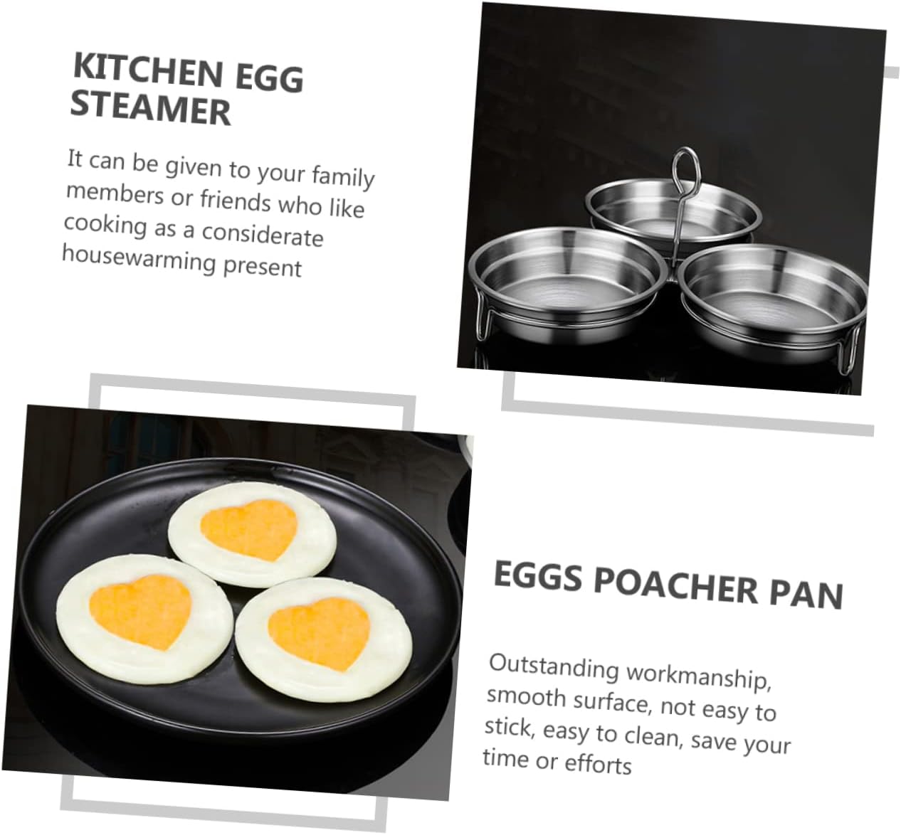SHOWERORO Stainless Steel Egg Poacher Round Egg Cooker Ring Nonstick Omelette Pan