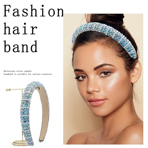 Miniatura 2 de Diademas de diamantes de imitación brillantes con cuentas de cristal, bandas gruesas acolchadas para el cabello, accesorios para el cabello hechas a